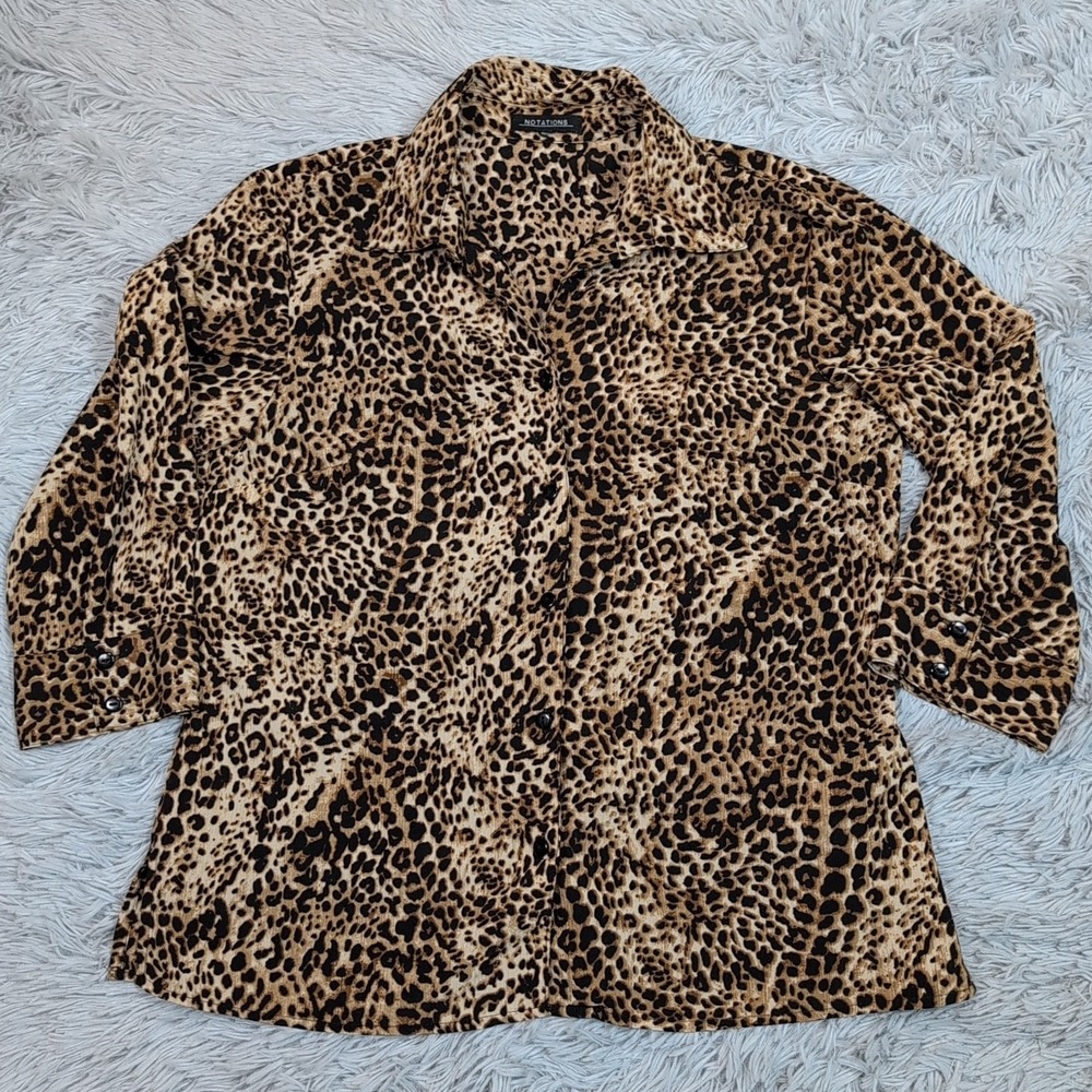 Notations Shirt Womens Multicolor Animal Print M Button Up Career Casual